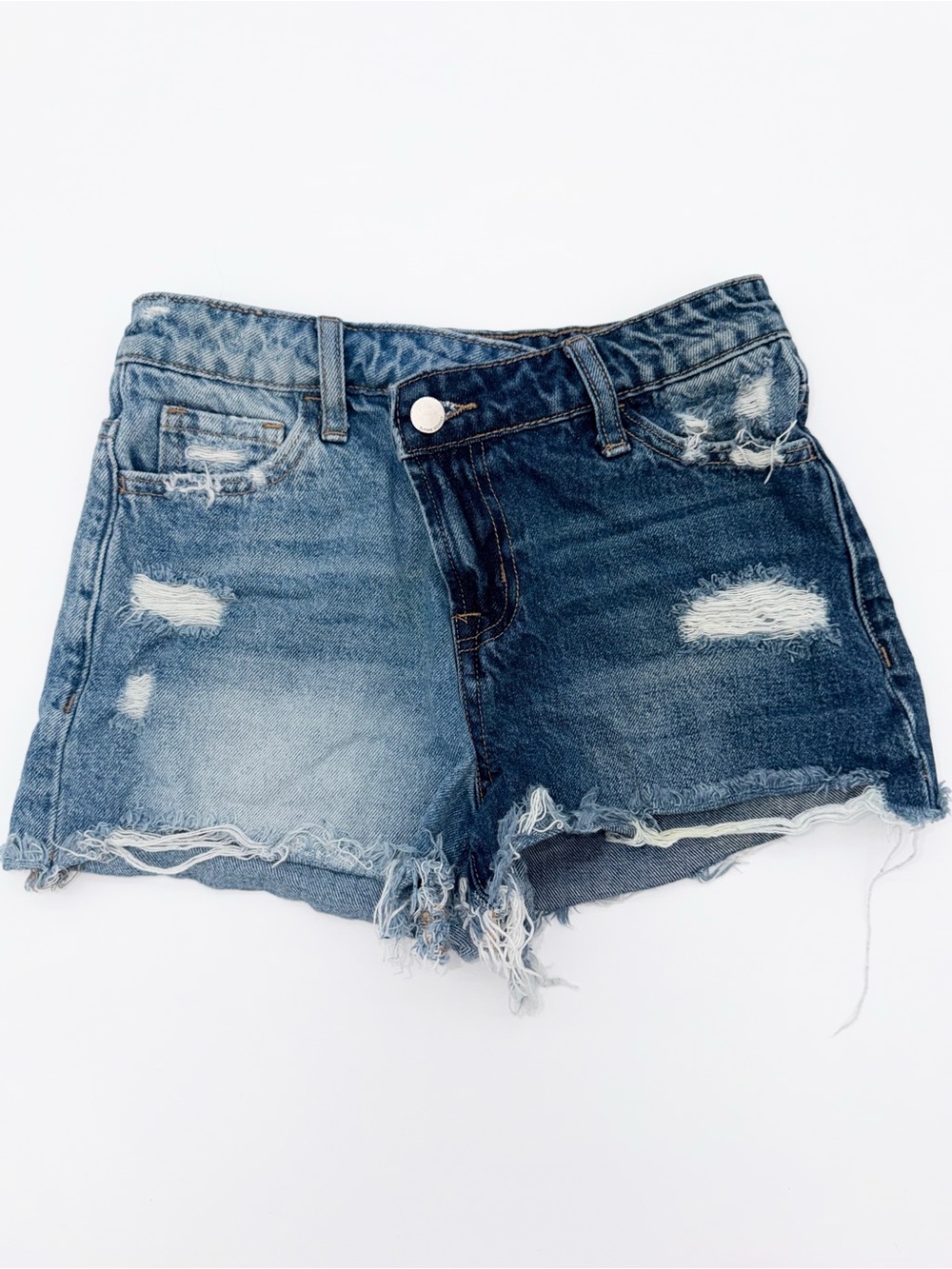 Flying Monkey Two-Tone Distressed Denim Shorts - Blue
